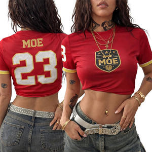 Camisetas de Mujer, Ropa de Verano, Blusas, Camisetas sin Mangas, Camisetas Cortas de Moda con Bordado, Camiseta Deportiva de Fútbol Americano - Product Image 1