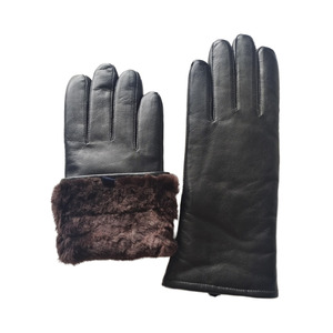Leather <b>Gloves</b> Wrist Length Black Unlined Thermal Plain Style Winter Daily Use - Product Image 6