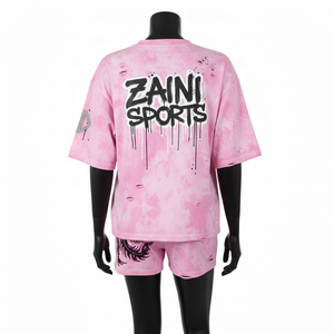 2026 New Women Premium Cotton Terry T Shirt Booty Short <b>Set</b> 240 GSM Soft <b>Tie</b> Dye Fabric Custom Puff Print Logo Women's <b>Sets</b> - Product Image 2