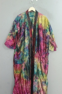 Robe kimono vintage tie-dye pour femme, longueur intégrale, manches trois quarts, col en V, tissage doux, 100% soie, vêtements de détente, printemps, taille XL adulte - Product Image 6