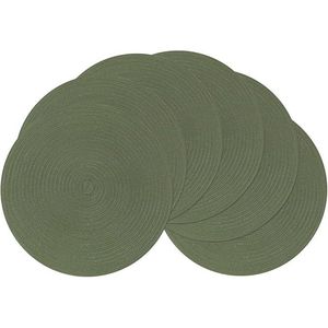 Set di 6 tovagliette rotonde da 15 pollici lavabili in cotone e poliestere intrecciato, colore verde oliva. - Product Image 4