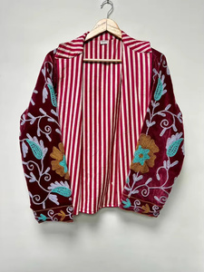 Velvet Suzani Bomber <b>Jacket</b> <b>Reversible</b> Hand Embroidered Boho Vintage Short Coat Free Size Ethnic Wear Floral Pattern Women - Product Image 4