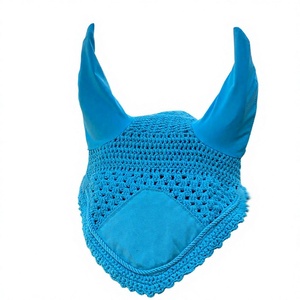Bonnet d'oreille de cheval en crochet bleu de luxe, respirant, en filet, doux, en spandex, léger, silencieux, masque d'équitation extérieur - Product Image 1