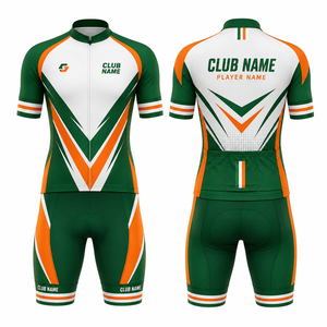 Ensemble de maillot de cyclisme unisexe personnalisé MEGAMAPLE vert orange blanc imprimé par sublimation respirant en polyester sans couture avec nom du club - Product Image 1