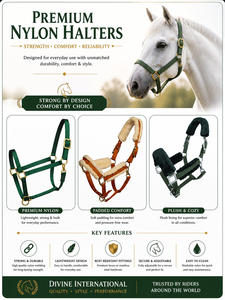 Harnais pour cheval en nylon doublé de polaire verte Divine International, avec accessoires en laiton, modèle DI'NH'003, taille/emballage personnalisé |   Équestre - Product Image 3
