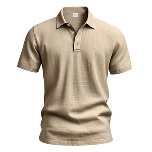 Camisa Polo de Lino para Hombre, 95% Lino, Manga Corta, Cierre de Botones, Transpirable, Corte Ajustado, Color Sólido, para Verano - Product Image 5