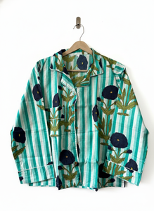 Conjunto de Pijama de Manga Larga con Cuello en V, 100% Algodón Suave para Mujer |   Ropa de estar por casa estilo boho, lisa y con estampado a mano |   Bolsa para Ropa de Dormir de Verano - Product Image 4