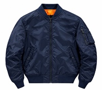Blouson Bomber Homme Bleu Marine Personnalisé avec Logo Brodé, Blouson Aviateur Classique Zippé avec Poche Utilitaire sur la Manche Vente en Gros OEM