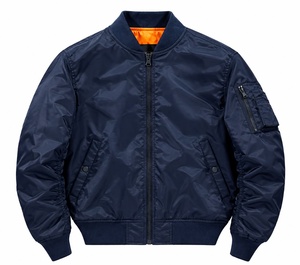 Chaqueta Bomber Azul Marino Personalizada para Hombre con Logotipo Bordado, Chaqueta de Piloto Clásica con Cierre y Bolsillo Utilitario en la Manga, Venta al Por Mayor OEM - Product Image 1