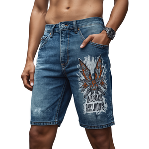 Pantalones Cortos Vaqueros Rotos para Hombre, 100% Algodón Transpirable, Cintura Media, con Botones y Bolsillos, Largura hasta la Rodilla - Product Image 1