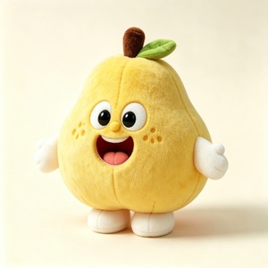 Pera de peluche suave y gorda de color amarillo personalizada con cara sonriente y hoja, linda pera de dibujos animados de peluche con brazos y piernas blancos - Product Image 1