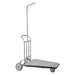 Carrello Bellman a 3 Ruote in Acciaio Inossidabile con Capacità di Carico di 600 LBS, Piano in Moquette Grigia e Ruote in Gomma, Carrello per Hotel - Product Image 5