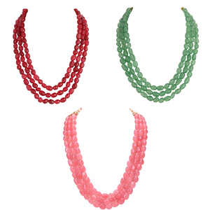 ชุดสร้อยคอประดับด้วยลูกปัดพลอยธรรมชาติแบบขายส่ง ทับทิม มรกต และโรสควอตซ์สีชมพู ชุดเครื่องประดับทำมือสไตล์โบโฮ - Product Image 1