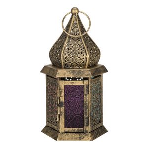 โคมไฟเหล็กพร้อมแผงกระจกลวดลายหลากสีสำหรับตกแต่งบ้าน - Product Image 4