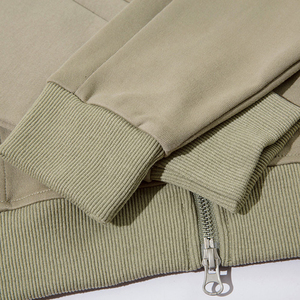 Men's Khaki Black Color Blocking <b>Racer</b> <b>Jacket</b> Stand Collar Zipper Closure Sporty Style Autumn Wear Polyester Cotton Knitted - Product Image 6