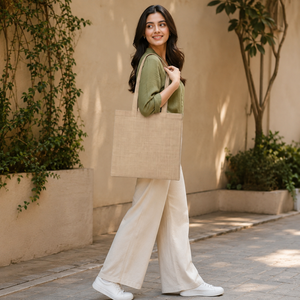 Premium Natural Jute Tote <b>Bag</b> with <b>Long</b> Shoulder Handles Reusable Eco Friendly Shopping Grocery Beach Travel Gift Carryall - Product Image 2