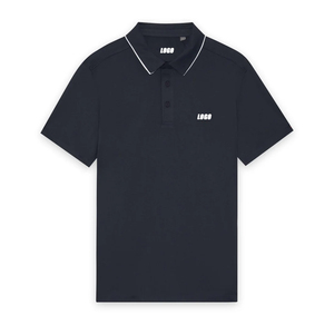 Men's <b>Navy</b> Short Sleeve Golf <b>Polo</b> <b>Shirt</b> With White Logo Heat Transfer Printing Quick Dry Knitted Performance Wear - Product Image 4