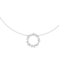 Collier pendentif élégant en or blanc 14 carats avec diamants de laboratoire, en forme de grappe ronde, et pendentif cercle en or blanc avec diamants de formes variées