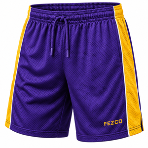 Shorts en maille 100% polyester respirants à séchage rapide avec taille élastique, style streetwear décontracté à bas prix, motif uni pour hommes - Product Image 5