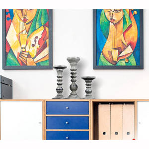 ชุดเชิงเทียนไม้3เรียวสำหรับตกแต่งบ้าน6 9 12นิ้วสีเทา - Product Image 1