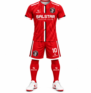 เสื้อฟุตบอลสีแดง แขนสั้น คอวี ระบายอากาศได้ดี ชุดฟุตบอลแบบซับลิเมชั่น สำหรับผู้ใหญ่ ทุกฤดูกาล ทรงแอธเลติก - Product Image 1