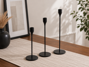 Modern <b>Black</b> Metal Taper Candle Holder Set of 3 – Minimalist Decorative <b>Candlestick</b> Holders for Dining Table, Home & Hotel - Product Image 3