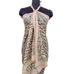 Women's Adult <b>Floral</b> Cotton Sarong Pareo Shawl Hand Drawn Long Lightweight Summer <b>Scarf</b> Anti-Bacterial Breathable Quick Dry Sun - Product Image 1