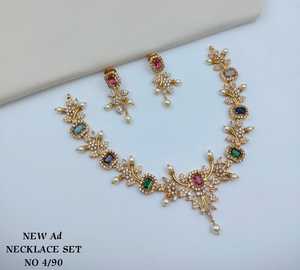Collar de circonita chapado en oro con aretes de imitación de perlas, conjunto de joyería clásico para novias, bodas y fiestas para mujer. - Product Image 2