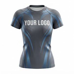 <b>Women</b> Short Sleeve Compression <b>Rashguard</b> Top Sublimation Print Quick Dry Polyester Athletic Training Shirt Front Logo Custom - Product Image 1
