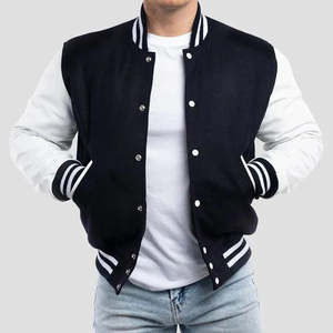 varsity <b>jacket</b> with contrast leather sleeves and wool body <b>baseball</b> <b>bomber</b> <b>jacket</b> casual streetwear outerwear winter <b>jacket</b> - Product Image 2