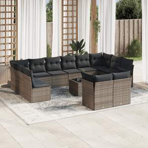 <b>Grey</b> PE <b>Rattan</b> Patio Sofa Set with Tempered Glass and Powder-Coated Steel Stylish Outdoor Patio <b>Furniture</b> - Product Image 1