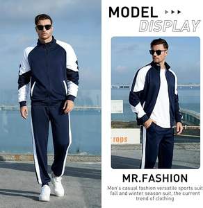 Survêtements décontractés pour hommes, ensemble 2 pièces avec veste et pantalon à fermeture éclair intégrale - Product Image 4