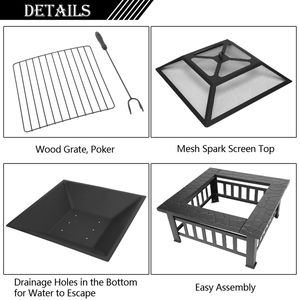 Moderno Tavolo Quadrato Nero in Metallo per Braciere da Esterno Senza Fumo per Patio - Product Image 6