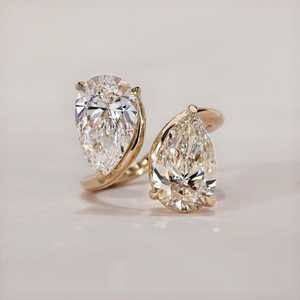 Unique 1.02 Carat Lab Grown Pear Cut <b>Diamond</b> Toi Et Moi <b>Ring</b> 14K Solid Gold Wedding Engagement Surprise Gift For Brides - Product Image 1