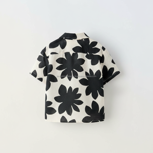 Men's Cuban Collar <b>Shirt</b> <b>Black</b> Floral <b>Short</b> <b>Sleeve</b> Breathable Custom OEM Wholesale - Product Image 2