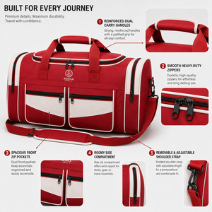 Red White Black Custom Multi Pocket Sports <b>Duffel</b> <b>Bag</b> Large Travel Holdall Adjustable Shoulder Strap OEM Gym <b>Bag</b> Water Resistant - Product Image 2