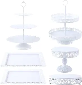 White Cake Stands Set Cake Pedestal Stand Display Table Tiered Cupcake Holder Candy Fruits Dessert Plate Decorating for Wedding