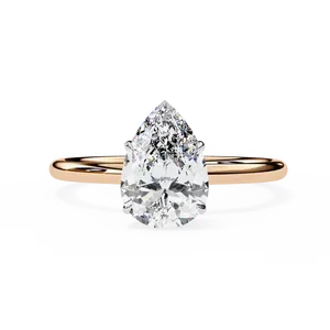 Anillo Solitario de Diamante Cultivado en Laboratorio con Corte Pera de 1ct, Engaste de Tres Puntas con Doble Garra, Vástago Cónico, Joyería de Oro Personalizada - Product Image 3