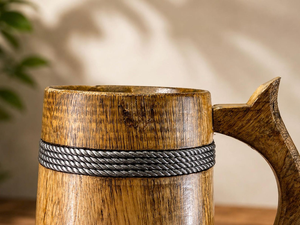 Tapa de Madera Natural Hecha a Mano, Estilo Vintage, Ecológica, Marca FAIZA CRAFT, Certificada por CE, Apta para Microondas, para Taza de Cerveza, Madera Sólida, Estilo Vikingo - Product Image 3