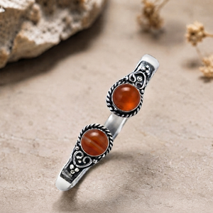 Amber Ember Carnelian Open <b>Cuff</b> <b>Bracelet</b> Handcrafted <b>Silver</b> Plated Brass Classic Scrollwork Gemstone Jewelry Gift Unisex - Product Image 4