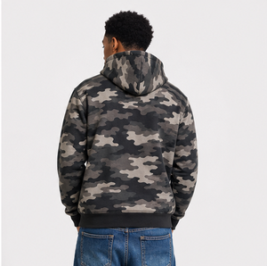 Sweat-shirt à capuche zippé camouflage personnalisé pour homme, en polaire, coupe classique, logo imprimé par transfert thermique, vêtement décontracté d'automne - Product Image 4