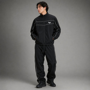 Custom Nylon Sweatpants Reflective Windbreaker Tracksuits Men Striped Jogger <b>Set</b> Zip up Jacket <b>Embroidery</b> Printed Sweat Suit USA - Product Image 3