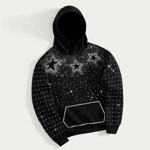 Sweat-shirts à capuche 100 % coton pour hommes, entièrement ornés de cristaux, style streetwear, fabrication OEM sur mesure, usine de vêtements. - Product Image 5
