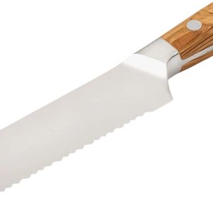 Cuchillos para pan con mango de madera marrón, hoja dentada plateada, agarre de tres remaches, rebanador de pan de cocina para baguettes y pan crujiente - Product Image 6
