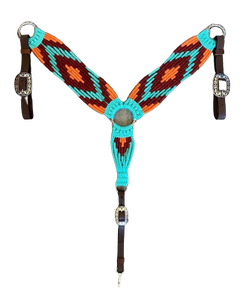 Collier de poitrail pour cheval western personnalisé, motif Navajo perlé, cuir et laine, modèle CUSTOMISE, tailles FULL/COB, fabriqué en Inde - Product Image 1