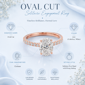 Exquisito Anillo de Compromiso de Plata de Ley con Diamante Simulado de Corte Ovalado, Banda con Incrustaciones Brillantes, para Mujer, 12x8mm, Certificado IGI - Product Image 5