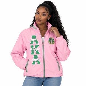 Windbreaker Jacket Pink Sorority Zip Up <b>Lightweight</b> <b>Coat</b> <b>Women</b> Fashion Outerwear Stylish Casual Streetwear Jacket - Product Image 1