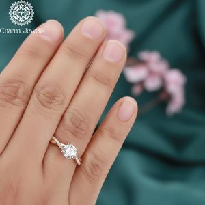 Charm Jewells Cushion Cut Moissanite Engagement <b>Ring</b> 18K Solid Gold Prong Setting Women's Classic IGI Certified 3g - Product Image 3