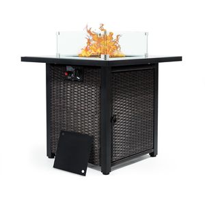 28-Inch Gas Propane <b>Fire</b> <b>Pit</b> <b>Table</b> with 50,000 BTU Tempered Glass Tabletop Blue Stone Steel Lid Windproof Square Design - Product Image 2