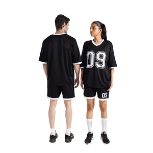 Ensemble de maillot de basket-ball noir pour hommes, col en v, manches courtes, numéro 09, vêtements de sport en polyester anti-humidité, toutes saisons - Product Image 4